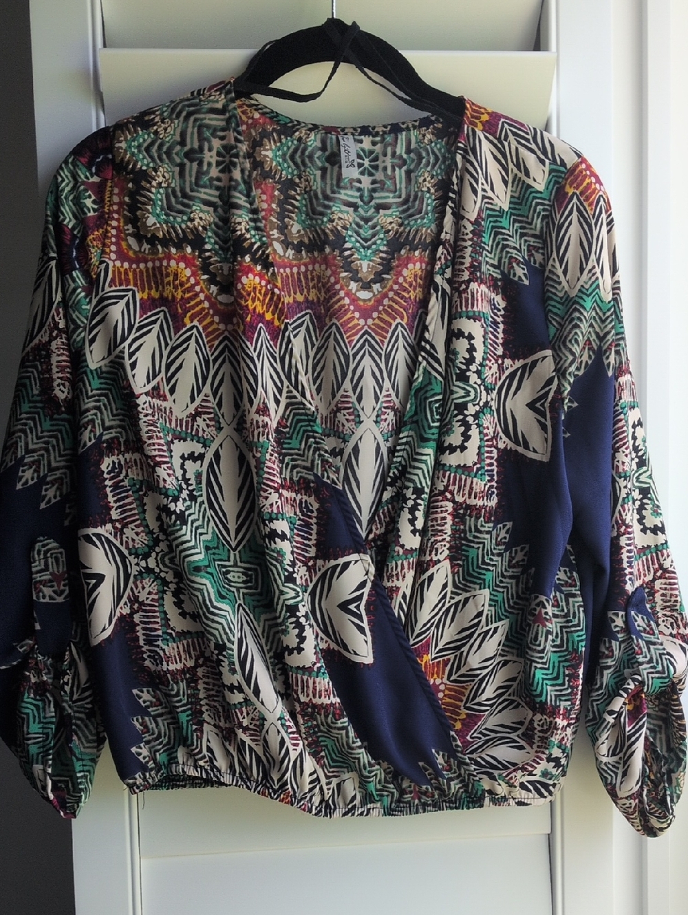 Boho Printed Pullover Top in Navy, Teal & Cream